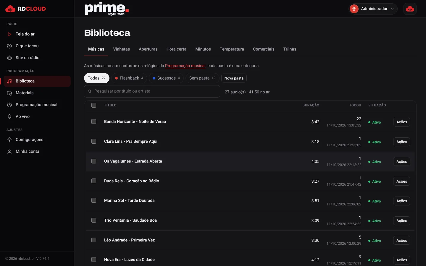 Biblioteca de músicas e vinhetas